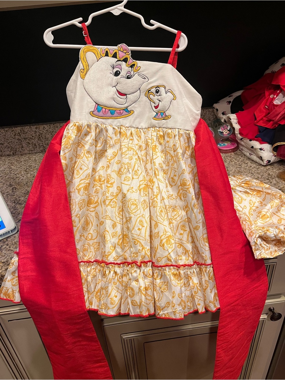 Oh Shana ! Beauty and the Beast Girls' Mrs. Potts & Chip Dress and bow